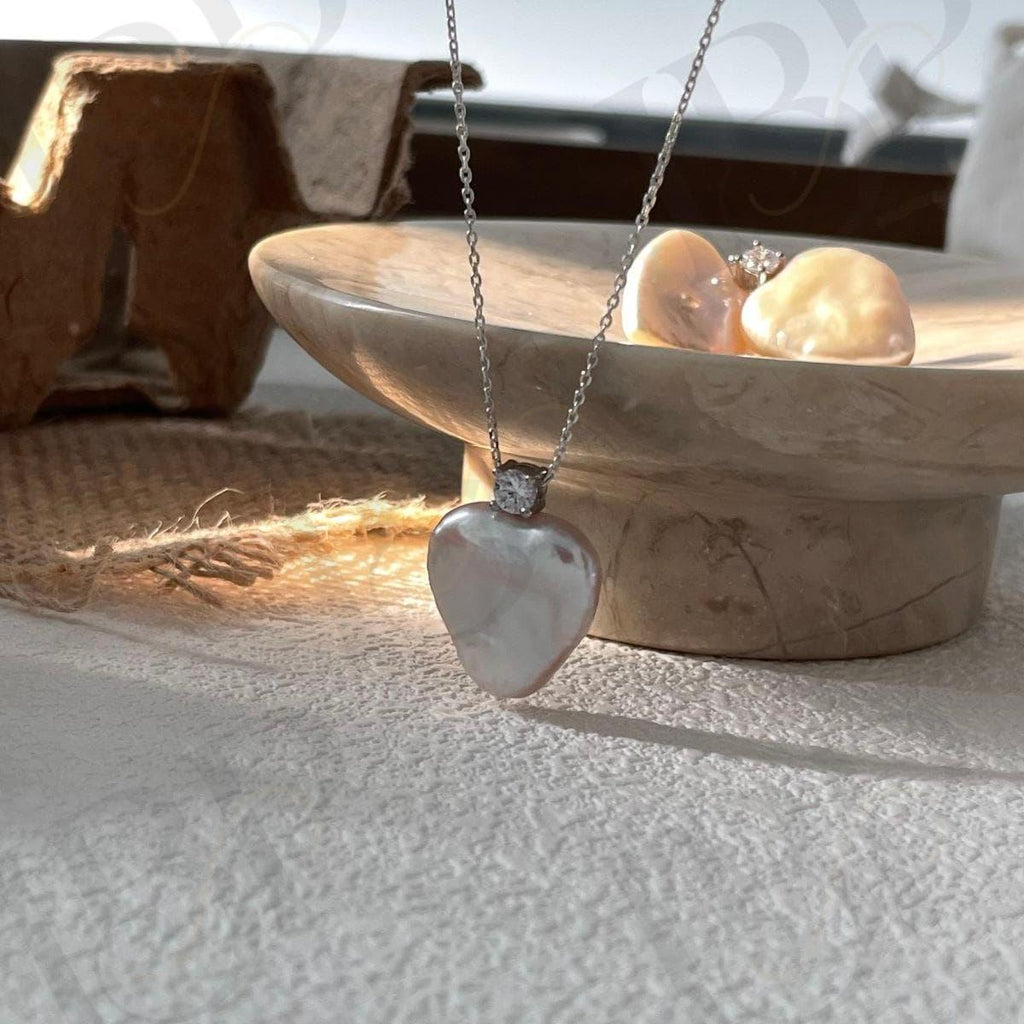 Heart Baroque Pearl Necklace - Sterling Silver - Irregular Beauty Pearl