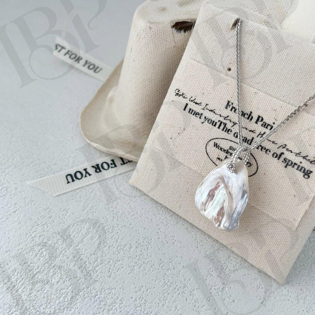 Keshi Pearl Pendant Necklace - Sterling Silver - Irregular Beauty Pearl