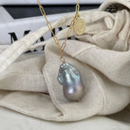 Large Metallic Grey Baroque Pearl Necklace - 14k Gold Filled Paperclip Chain - Irregular Beauty Pearl