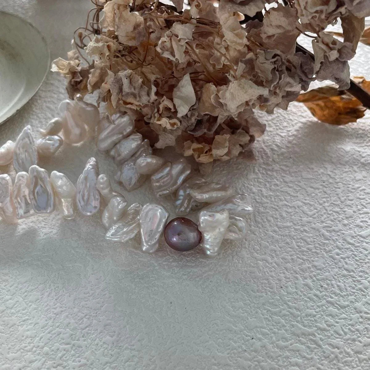 925 Sterling Silver Sunflower Pearl Necklace - Irregular Stick Pearl Choker - Irregular Beauty Pearl