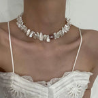 925 Sterling Silver Sunflower Pearl Necklace - Irregular Stick Pearl Choker - Irregular Beauty Pearl