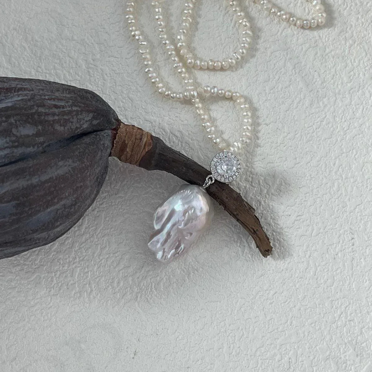 Jumbo Baroque Pearl Pendant Necklace - 925 Sterling Silver Seed Pearl Strand - Irregular Beauty Pearl