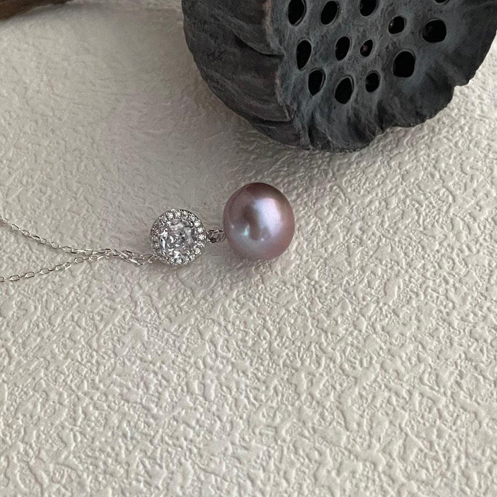 Purple Pearl Necklace - 925 Sterling Silver - Irregular Beauty Pearl