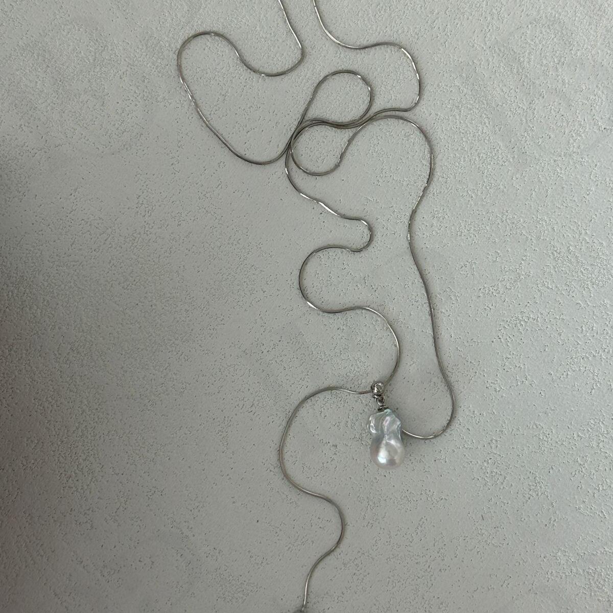 Baroque Pearl Necklace - 925 Sterling Silver Slider Chain - Irregular Beauty Pearl