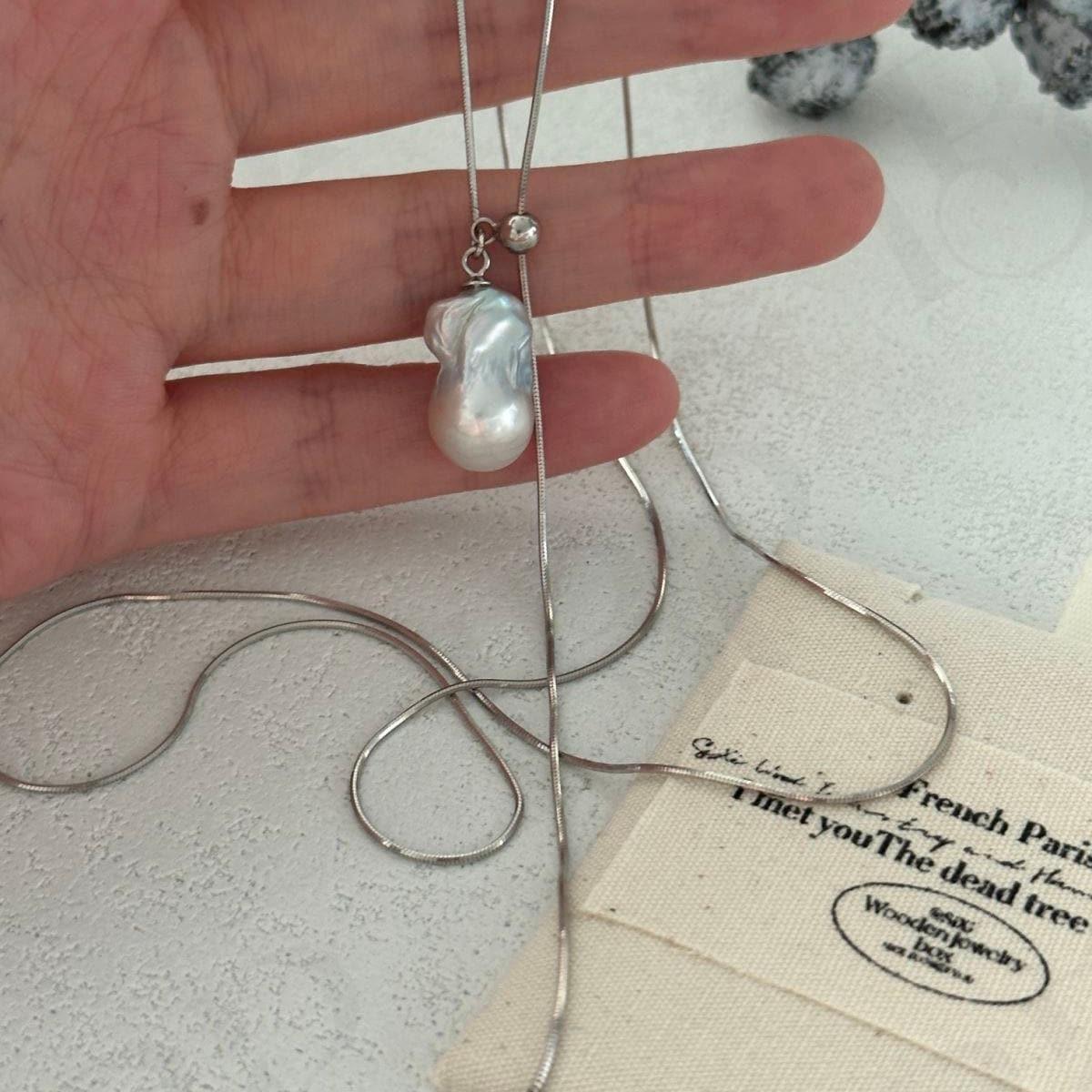 Baroque Pearl Necklace - 925 Sterling Silver Slider Chain - Irregular Beauty Pearl