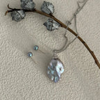 Large Grey Baroque Pearl Necklace - Rhodium Plated Sterling Silver - Irregular Beauty Pearl
