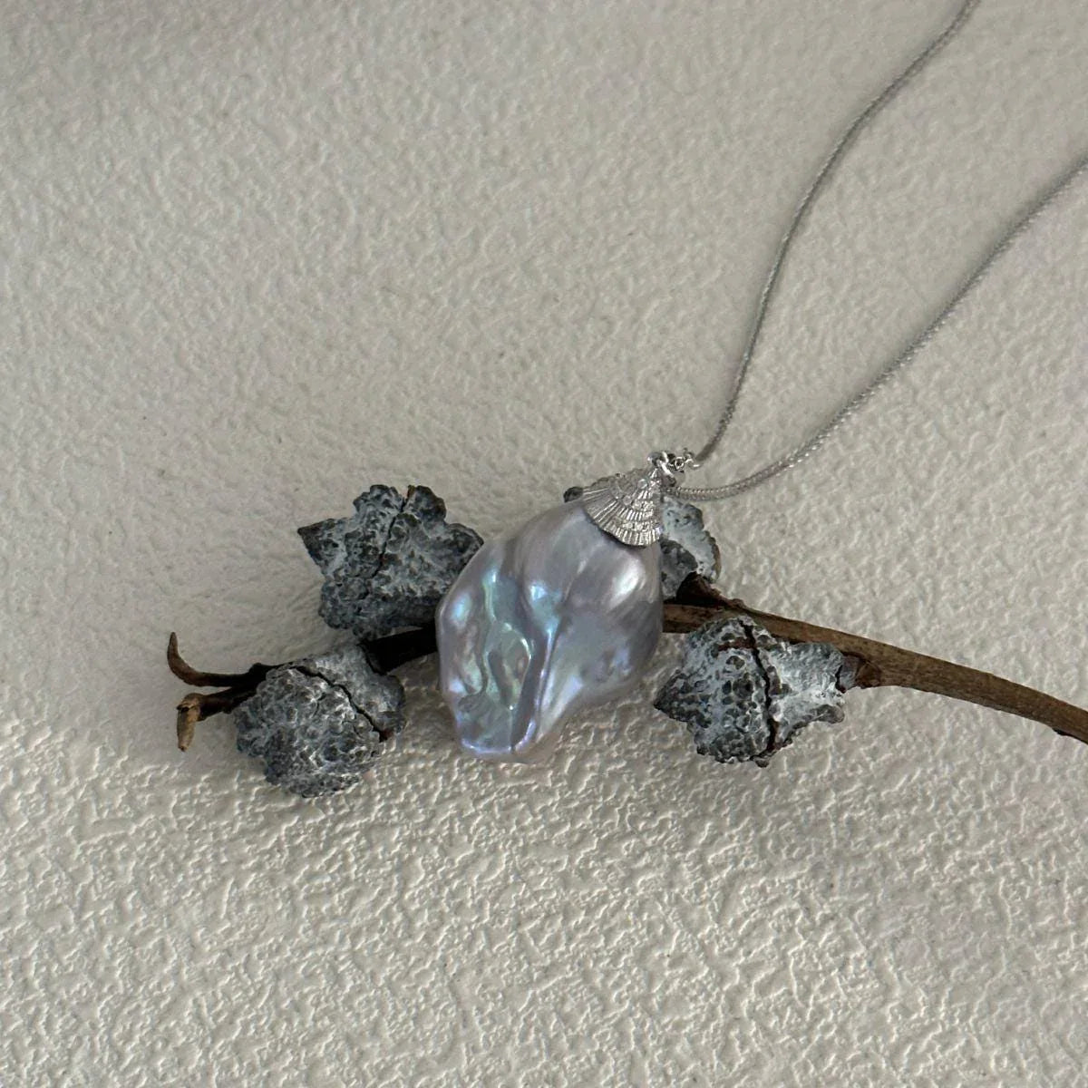 Large Grey Baroque Pearl Necklace - Rhodium Plated Sterling Silver - Irregular Beauty Pearl