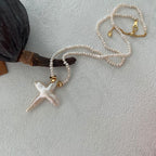 Natural Baroque Pearl Cross Pendant Necklace - Handmade Freshwater Pearl Jewelry - Irregular Beauty Pearl