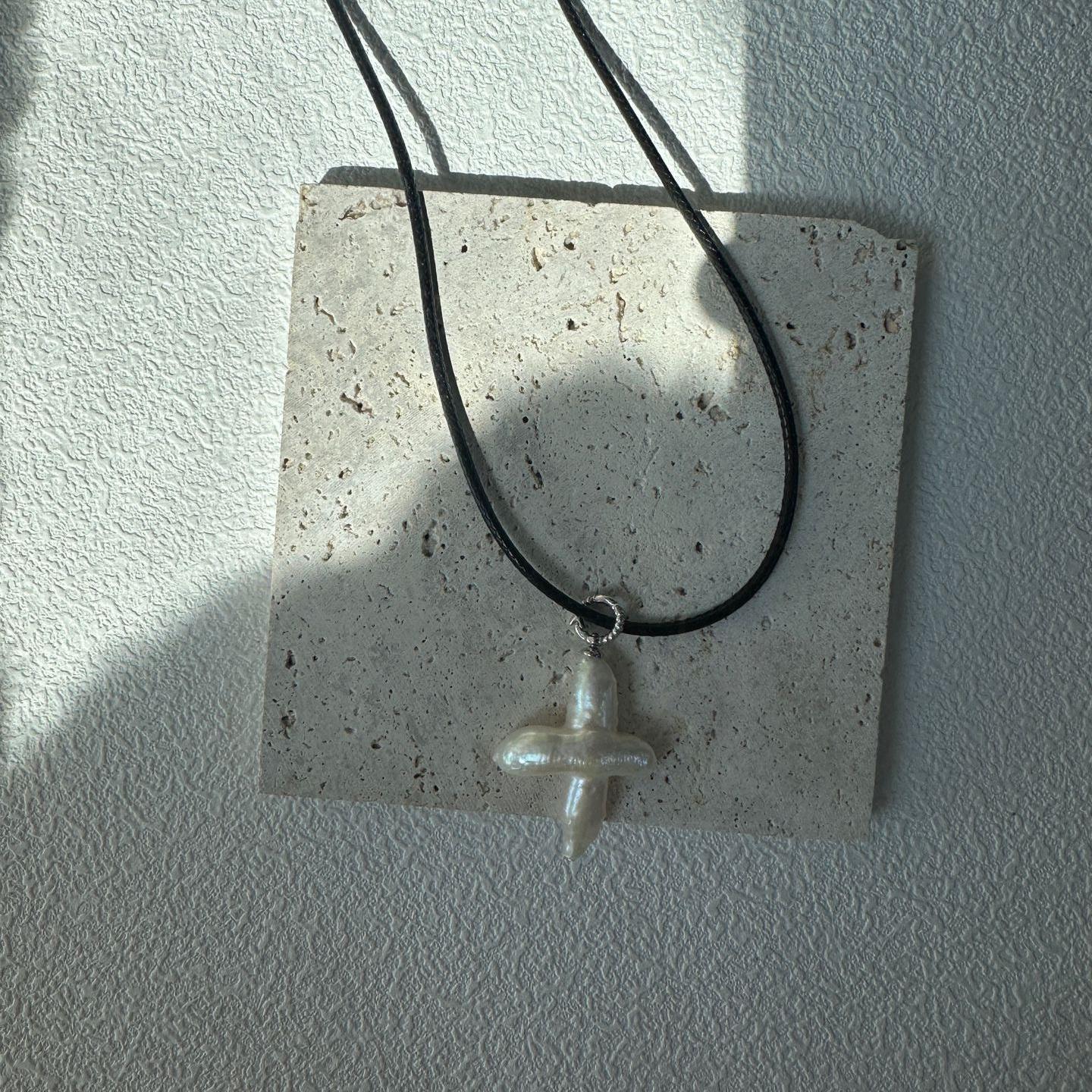 Natural Baroque Pearl Cross Pendant Necklace - Handmade Freshwater Pearl Jewelry - Irregular Beauty Pearl