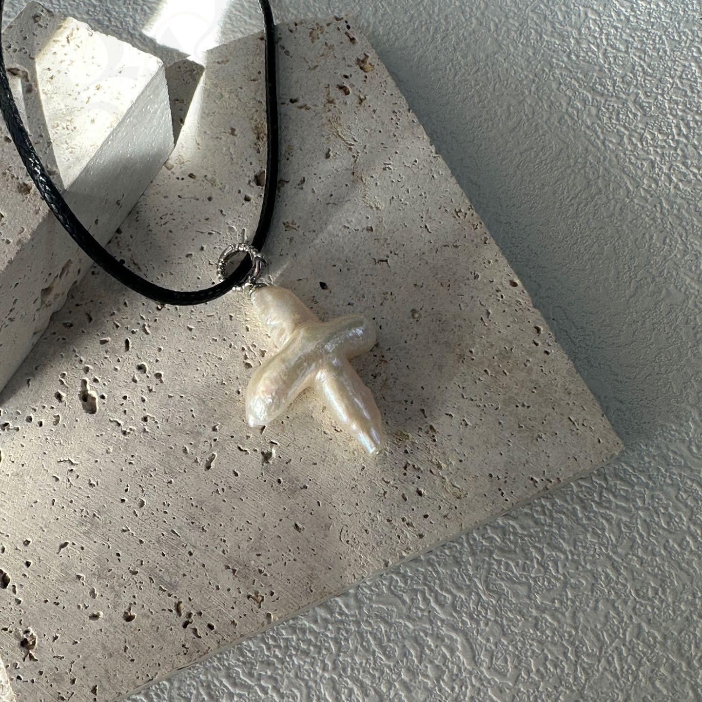 Natural Baroque Pearl Cross Pendant Necklace - Handmade Freshwater Pearl Jewelry - Irregular Beauty Pearl