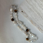 Genuine Amber and Large Baroque Pearl Necklace - 925 Sterling Silver - Irregular Beauty Pearl