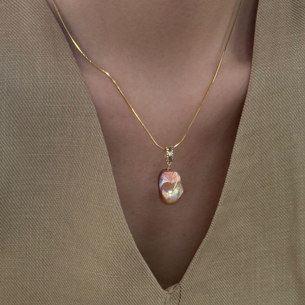 Large Baroque Pearl Necklace - Iridescent Fireball Pendant - Irregular Beauty Pearl