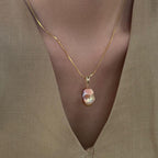 Large Baroque Pearl Necklace - Iridescent Fireball Pendant - Irregular Beauty Pearl