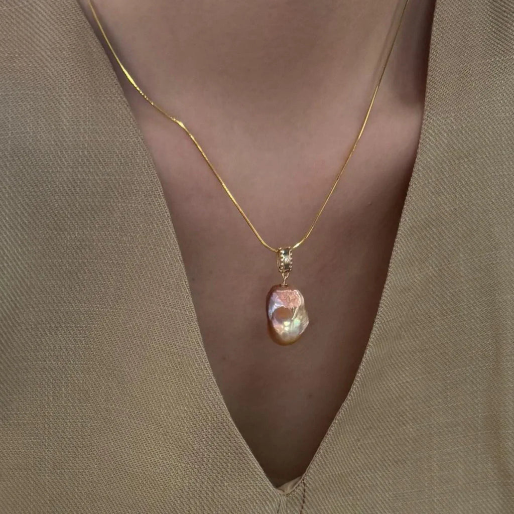 Large Baroque Pearl Necklace - Iridescent Fireball Pendant - Irregular Beauty Pearl