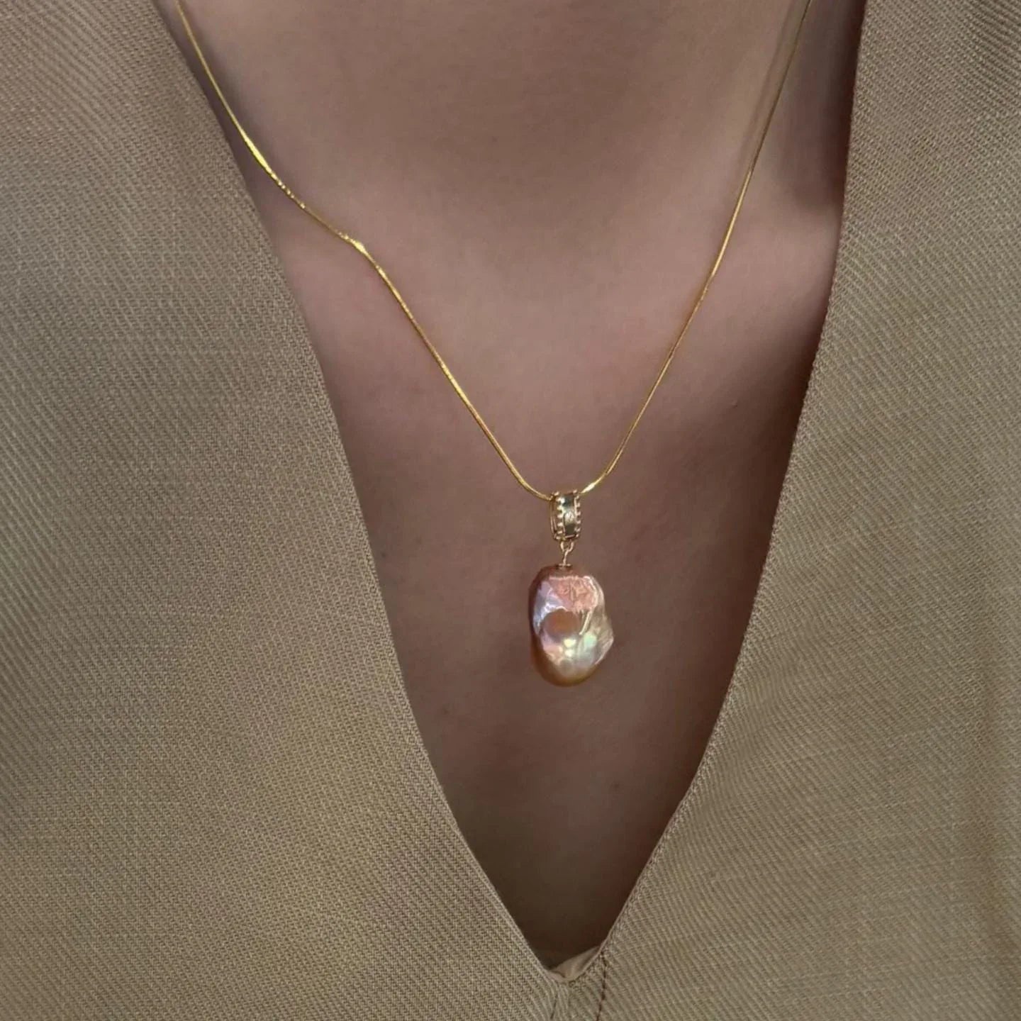 Large Baroque Pearl Necklace - Iridescent Fireball Pendant - Irregular Beauty Pearl
