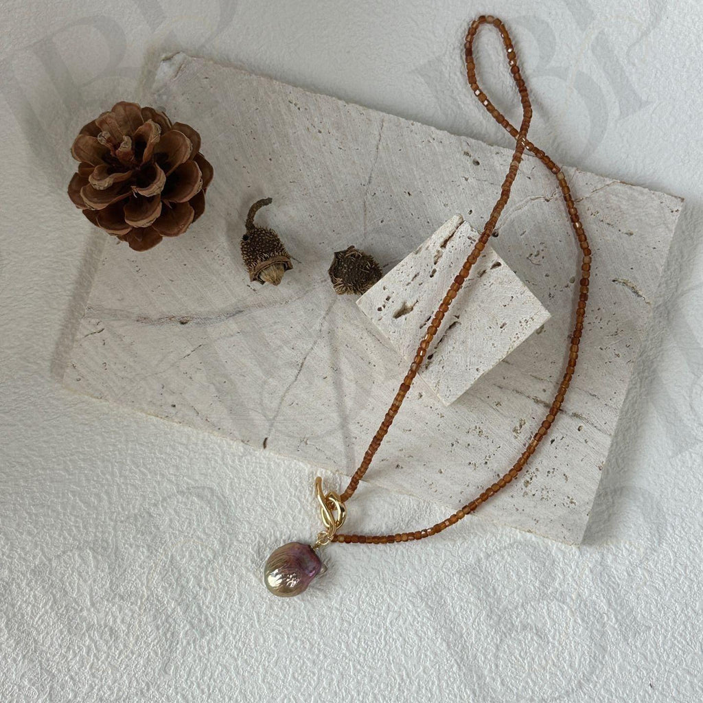 Baroque Fireball Pearl Necklace – Garnet Beads - Irregular Beauty Pearl