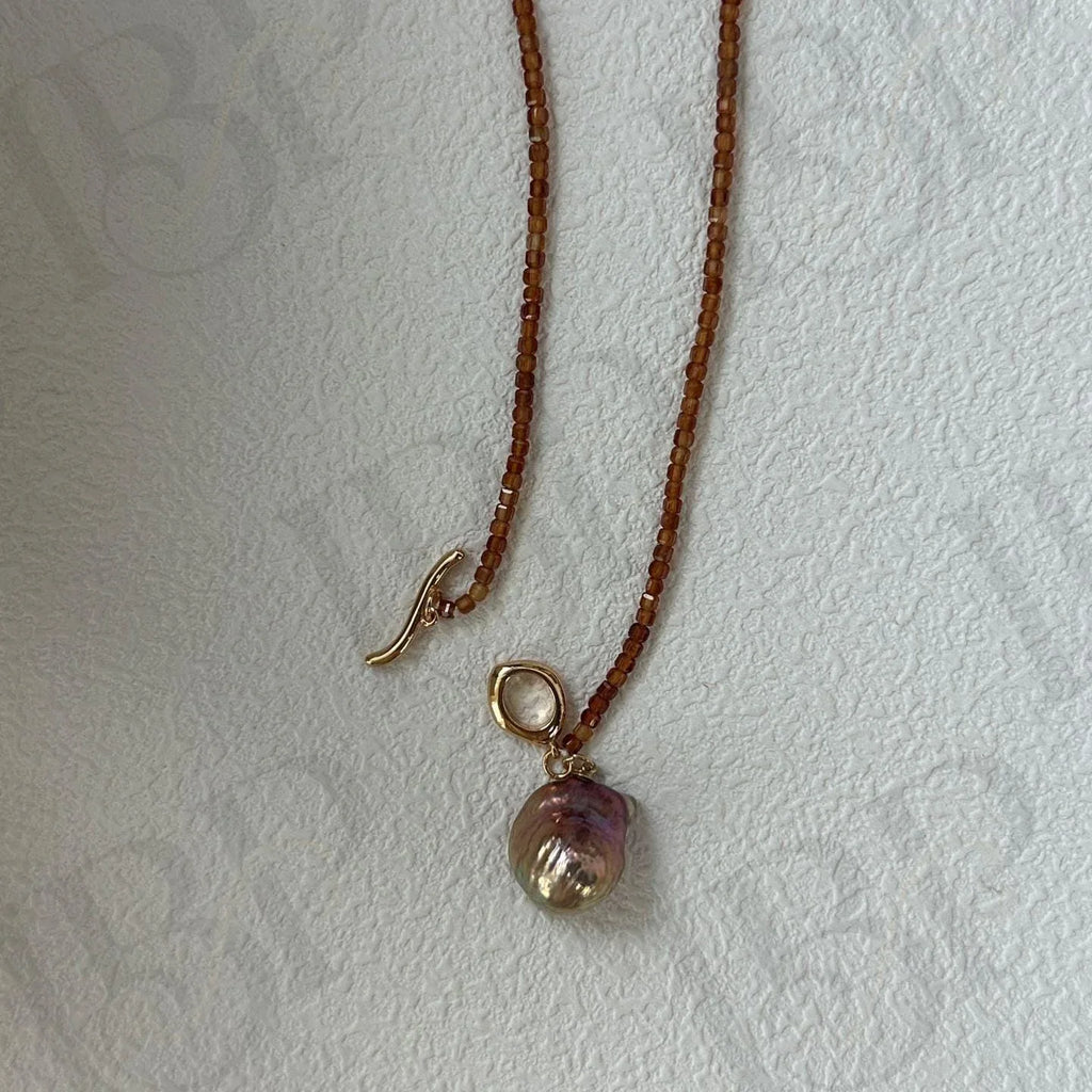Baroque Fireball Pearl Necklace – Garnet Beads - Irregular Beauty Pearl