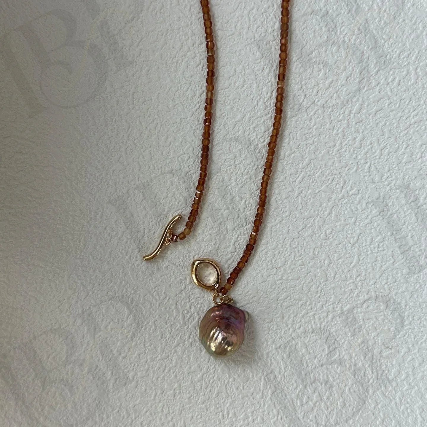 Baroque Fireball Pearl Necklace – Garnet Beads - Irregular Beauty Pearl