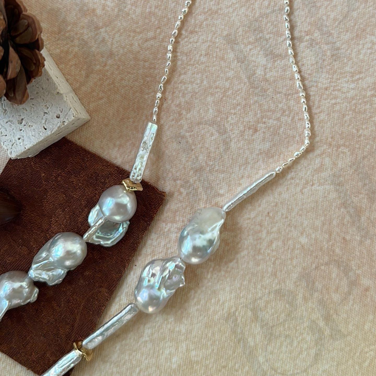 Large Baroque Pearl Necklace - 18k Gold Plated Chunky Strand - Irregular Beauty Pearl