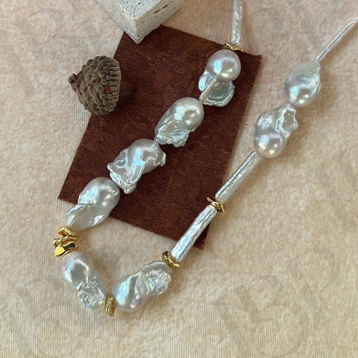 Large Baroque Pearl Necklace - 18k Gold Plated Chunky Strand - Irregular Beauty Pearl