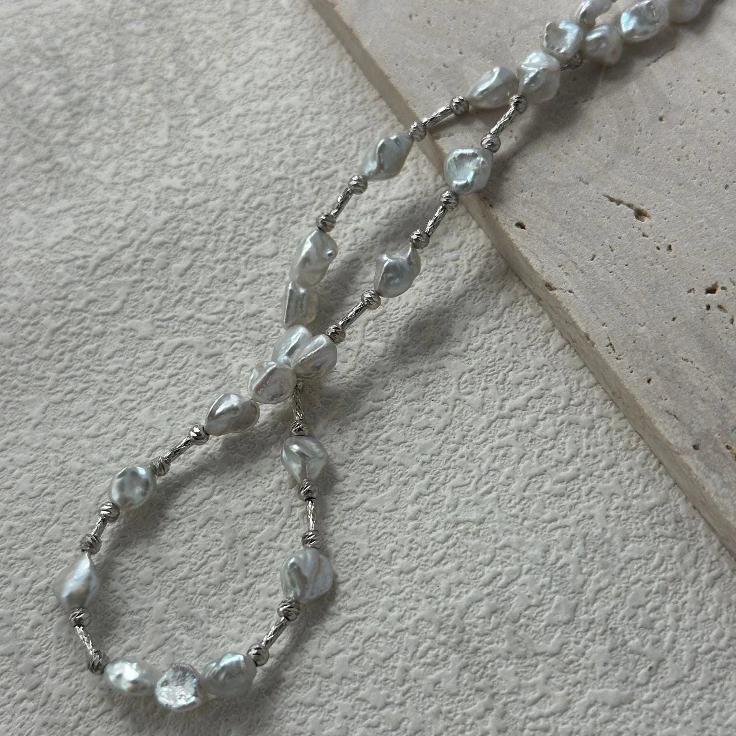 Sterling Silver Nugget and Baroque Pearl Necklace - Irregular Beauty Pearl