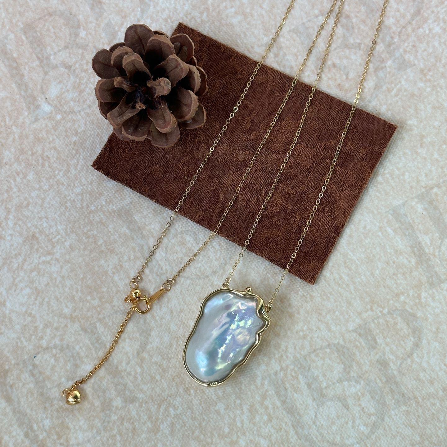 Large Baroque Pearl Necklace - 14k Gold Filled Chain - Irregular Beauty Pearl