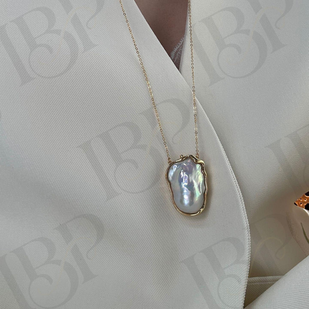 Large Baroque Pearl Necklace - 14k Gold Filled Chain - Irregular Beauty Pearl