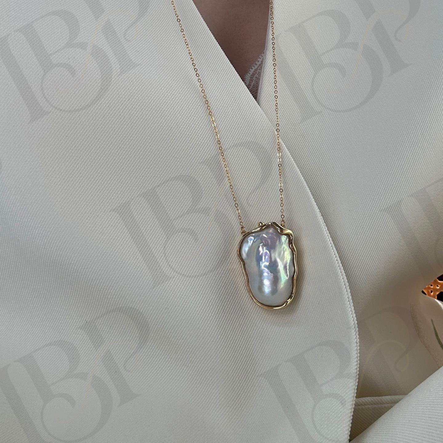 Large Baroque Pearl Necklace - 14k Gold Filled Chain - Irregular Beauty Pearl