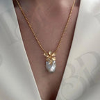 Baroque Pearl Flower Necklace - 18k Gold Vermeil Pendant - Irregular Beauty Pearl