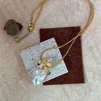 Baroque Pearl Flower Necklace - 18k Gold Vermeil Pendant - Irregular Beauty Pearl