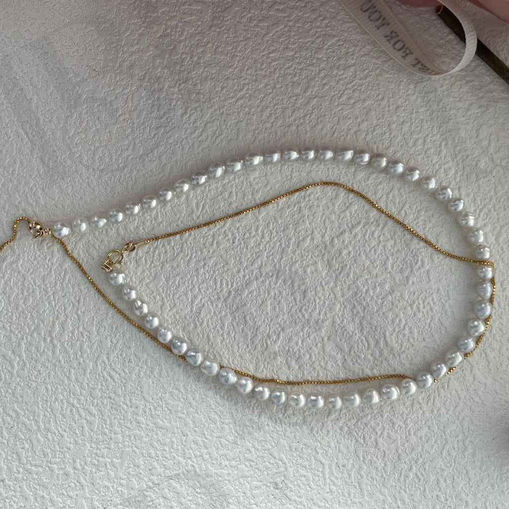 Adjustable Pearl Beaded Necklace - 14k Gold Filled Lariat - Irregular Beauty Pearl