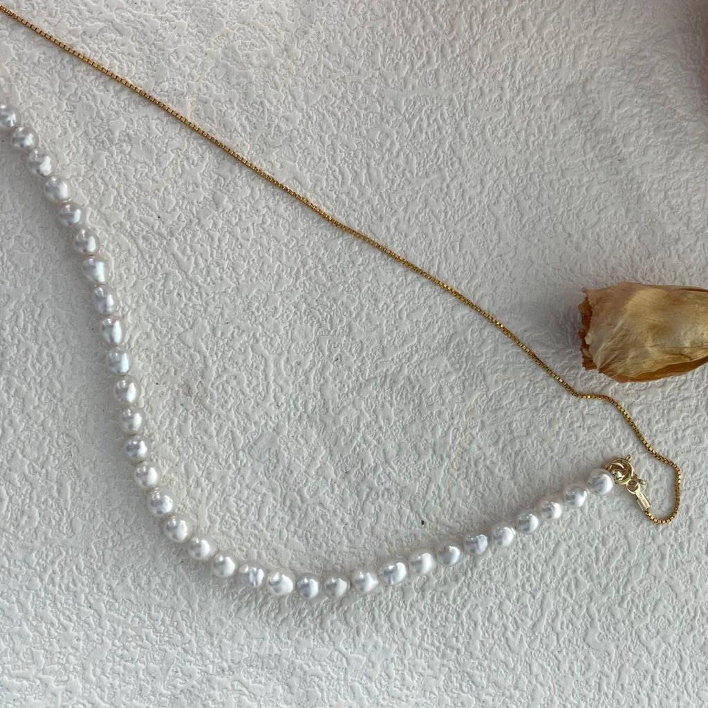 Adjustable Pearl Beaded Necklace - 14k Gold Filled Lariat - Irregular Beauty Pearl