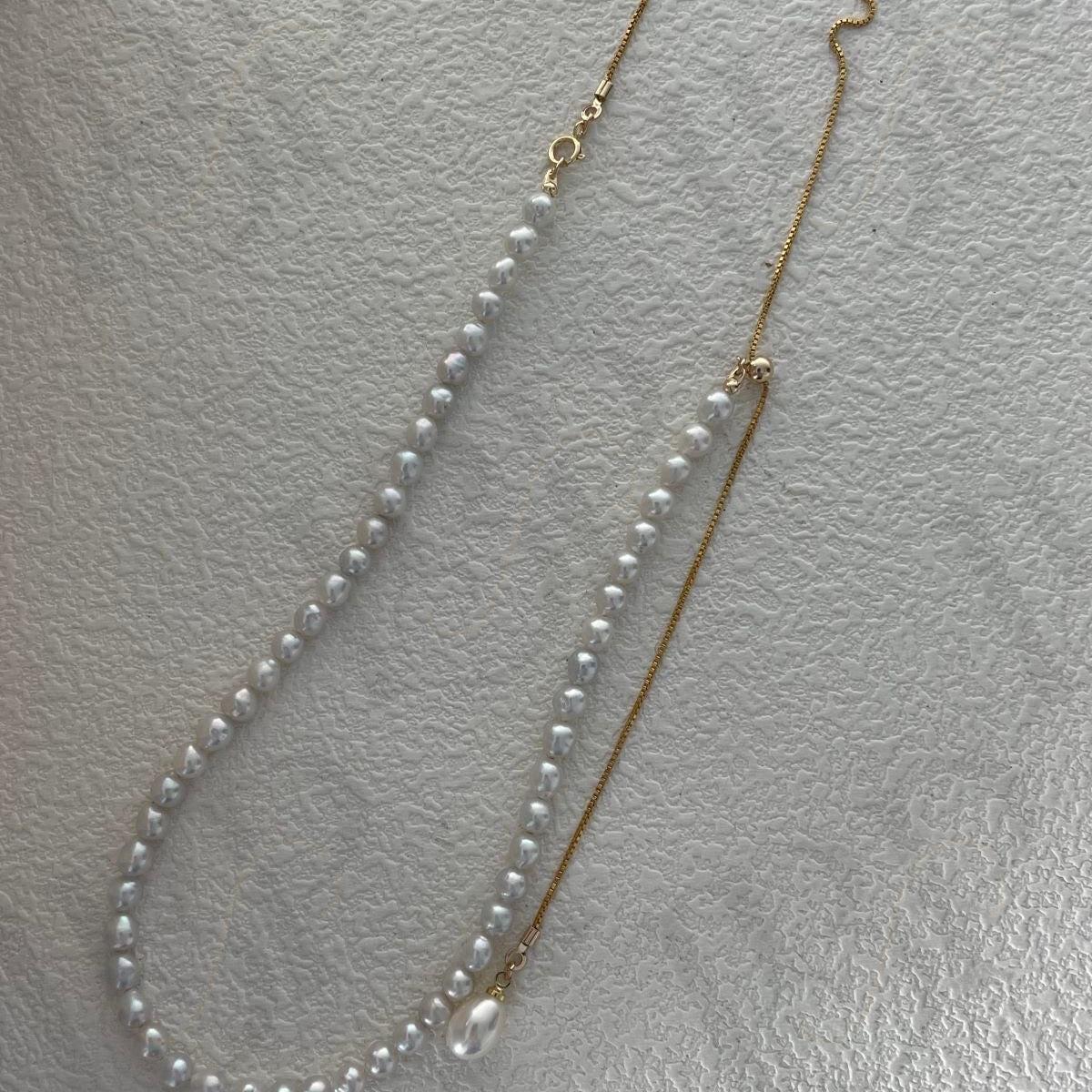Adjustable Pearl Beaded Necklace - 14k Gold Filled Lariat - Irregular Beauty Pearl