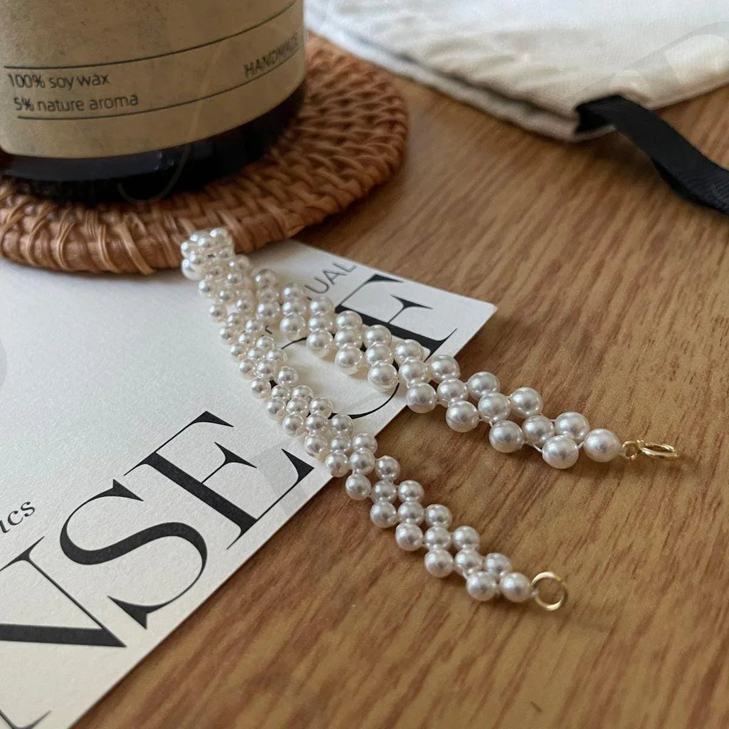 14k Gold Filled Pearl Bracelet - Woven Bridal Jewelry - Irregular Beauty Pearl