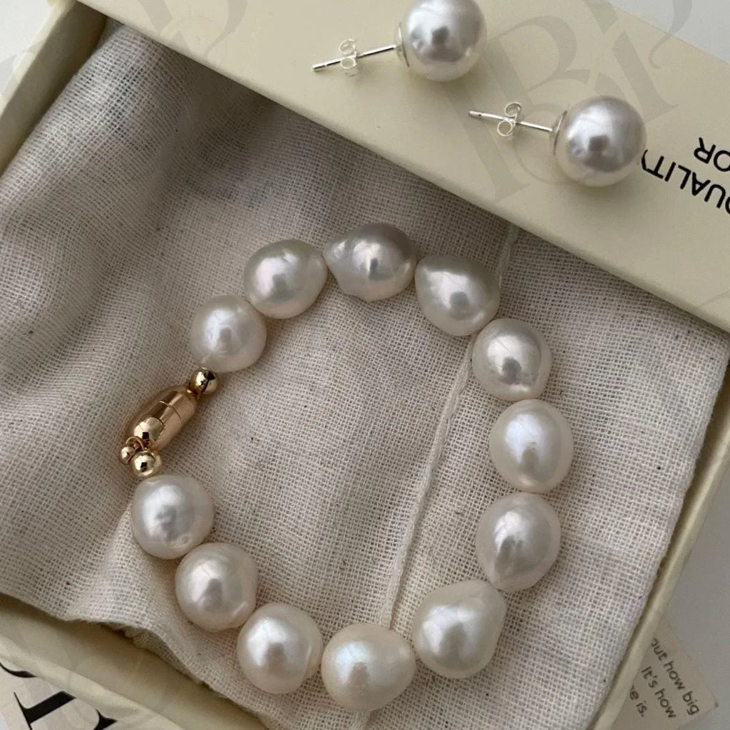 Metallic Pink Ripple Pearl Bracelet – 14k Gold Filled Baroque Jewelry - Irregular Beauty Pearl