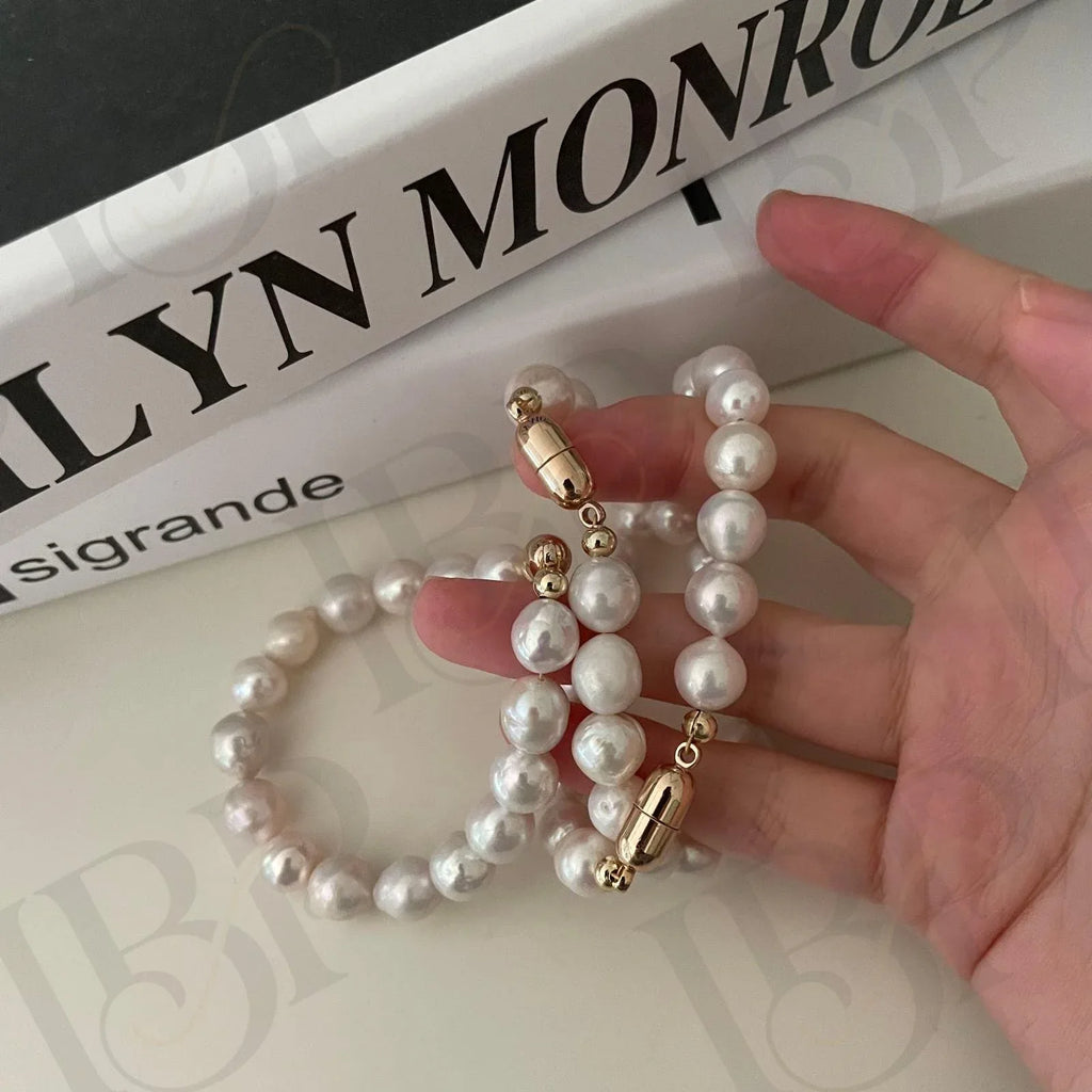 Metallic Pink Ripple Pearl Bracelet – 14k Gold Filled Baroque Jewelry - Irregular Beauty Pearl