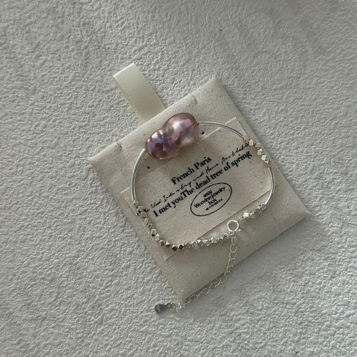 Metallic Pink Baroque Pearl Bracelet – Sterling Silver Crushed Bead Strand - Irregular Beauty Pearl