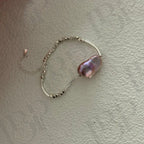 Metallic Pink Baroque Pearl Bracelet – Sterling Silver Crushed Bead Strand - Irregular Beauty Pearl