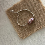 Metallic Pink Baroque Pearl Bracelet – Sterling Silver Crushed Bead Strand - Irregular Beauty Pearl