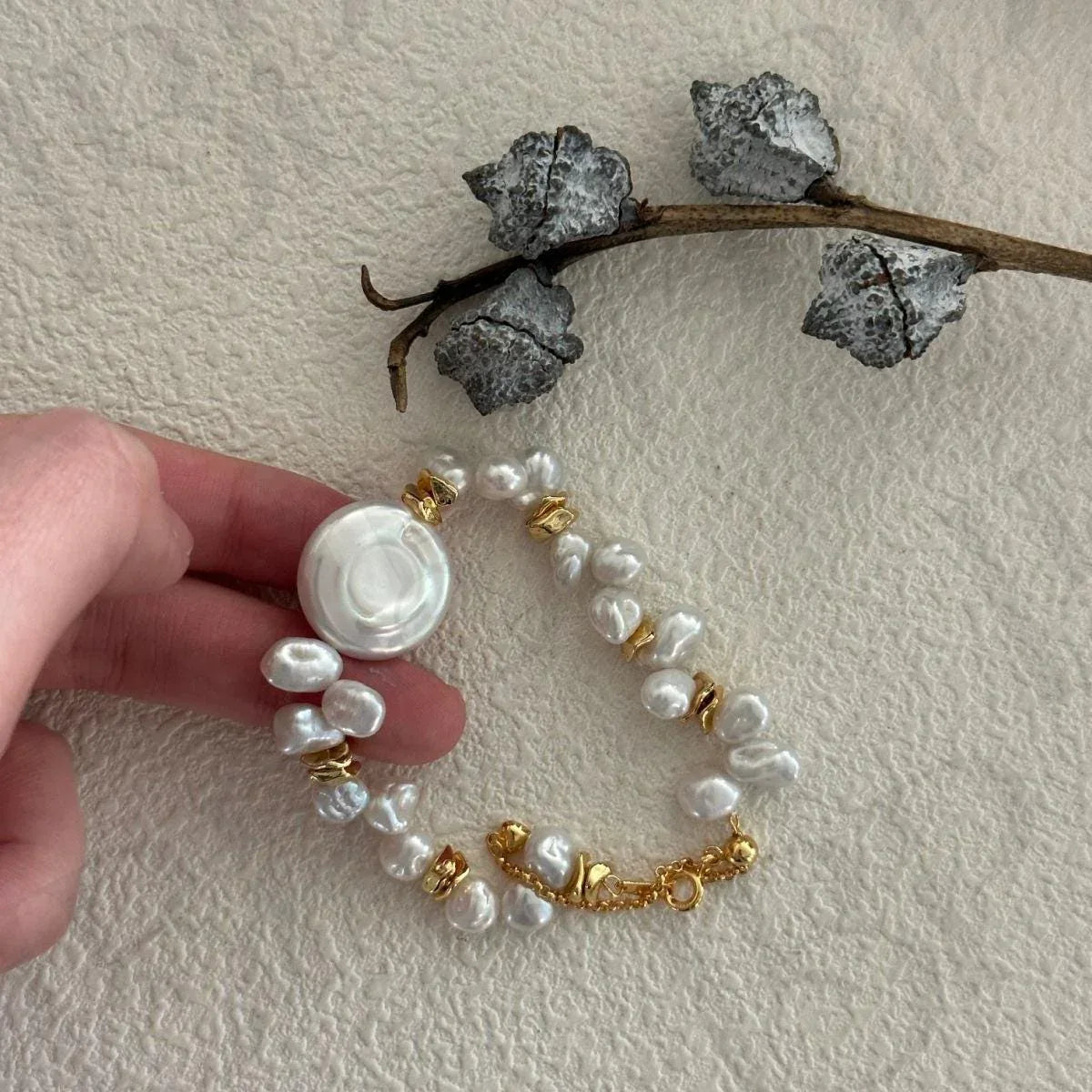 Large Disc Keshi Pearl Bracelet - Irregular Beauty Pearl