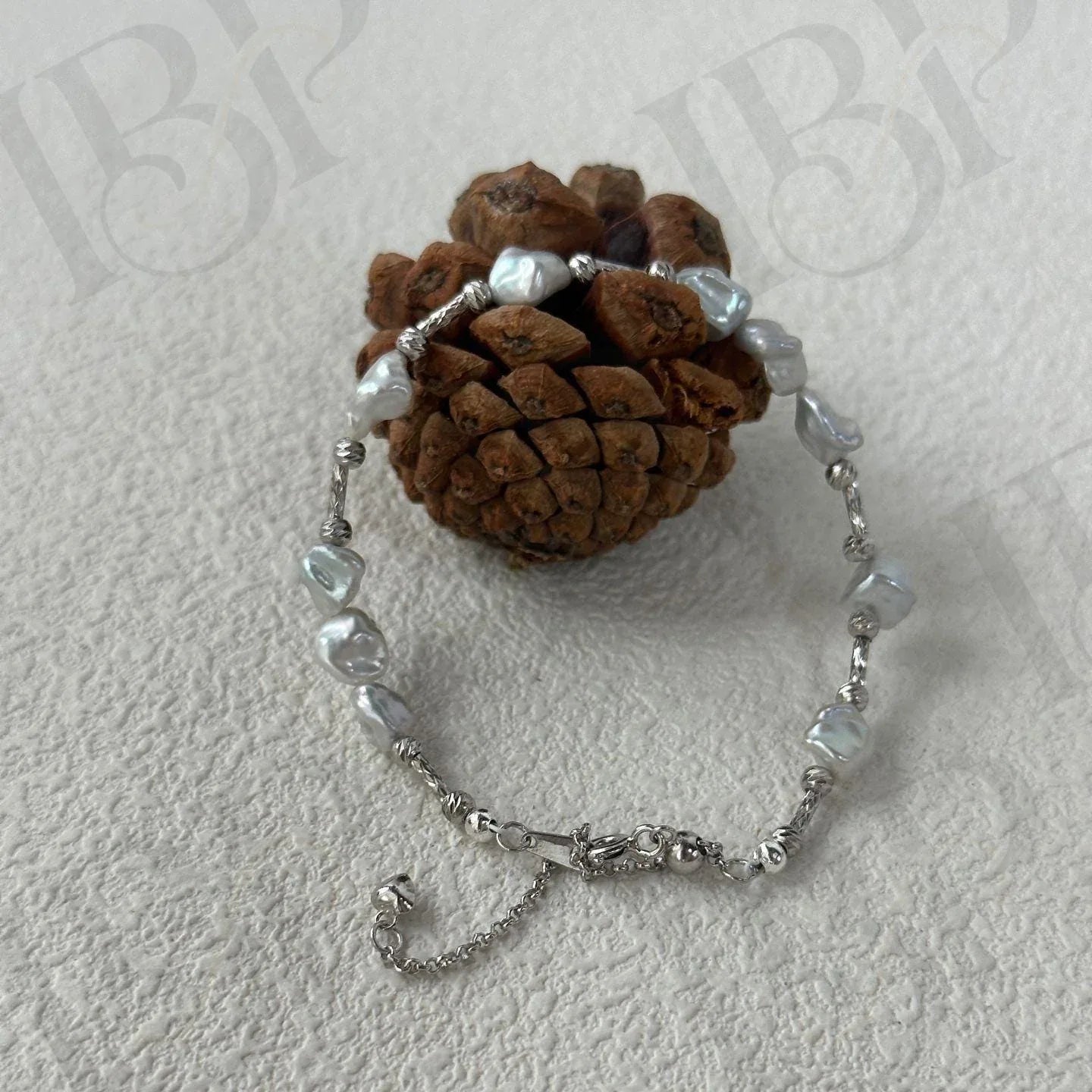 Sterling Silver Pearl Bracelet – Geometric Bead & Freshwater Pearl Jewelry - Irregular Beauty Pearl