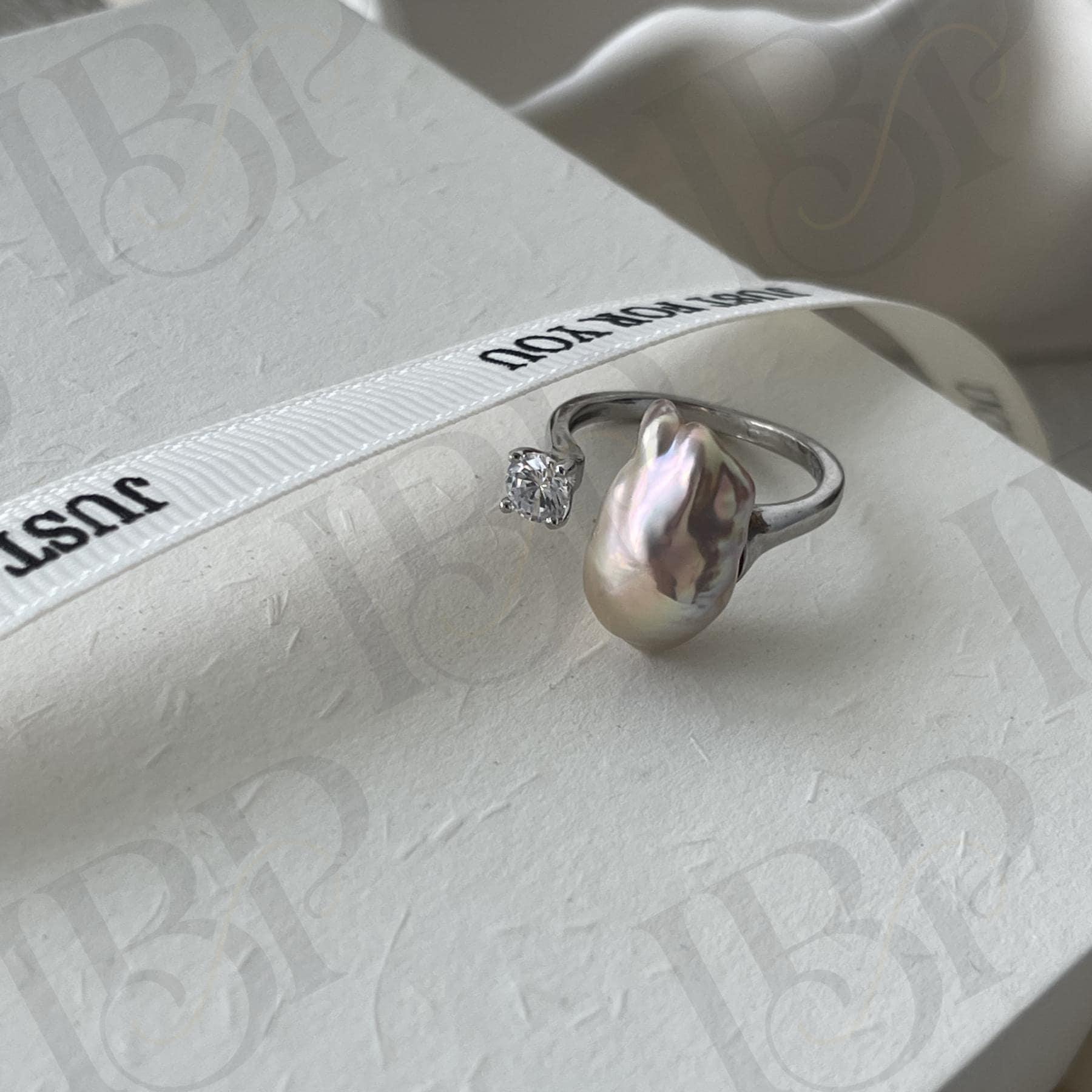 Baroque Pearl Ring - Sterling Silver Open Band - Irregular Beauty Pearl