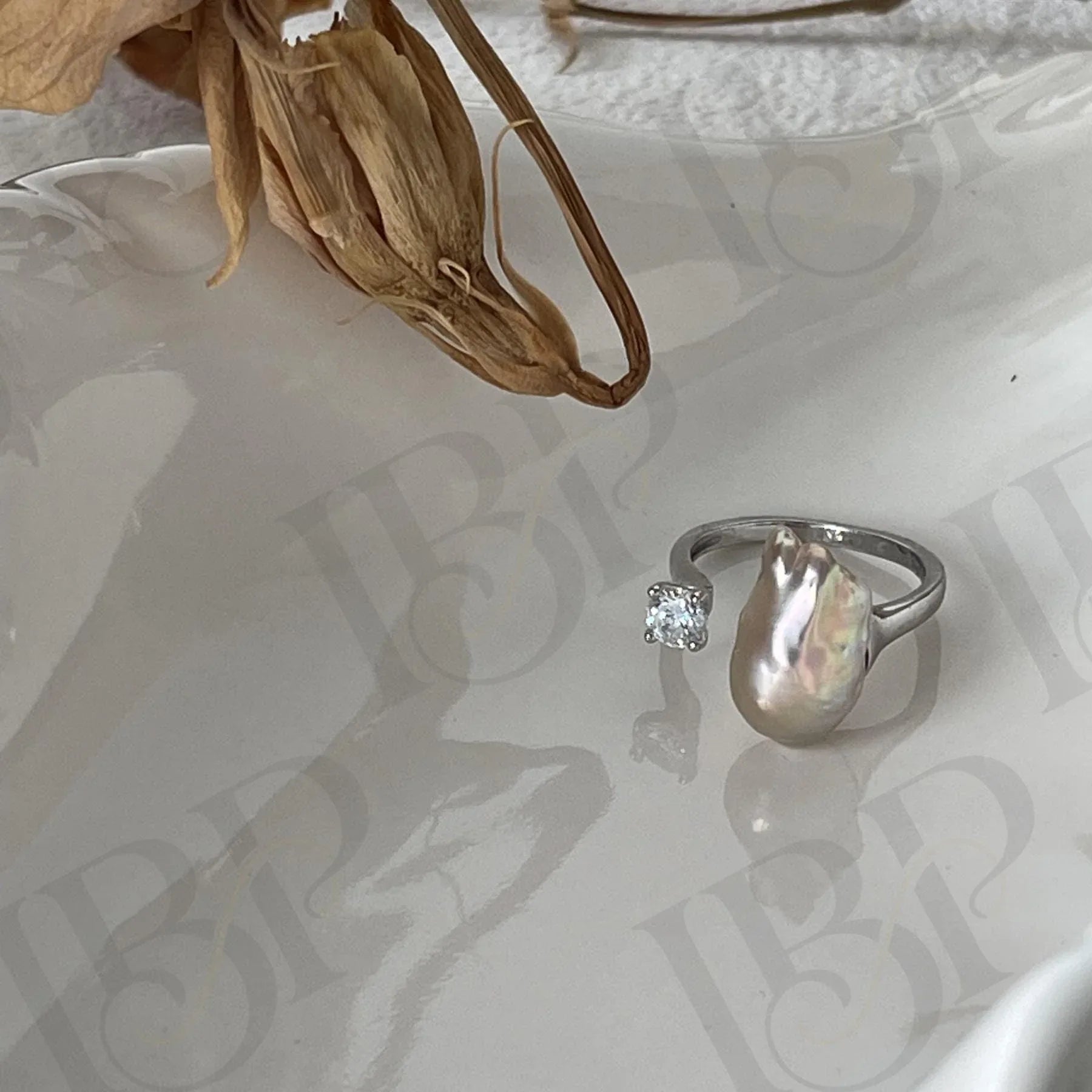 Baroque Pearl Ring - Sterling Silver Open Band - Irregular Beauty Pearl