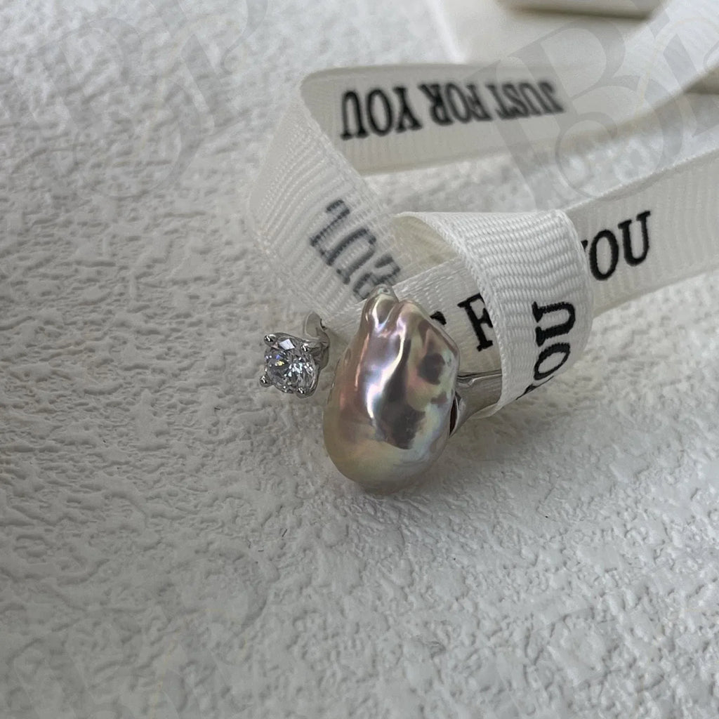 Baroque Pearl Ring - Sterling Silver Open Band - Irregular Beauty Pearl