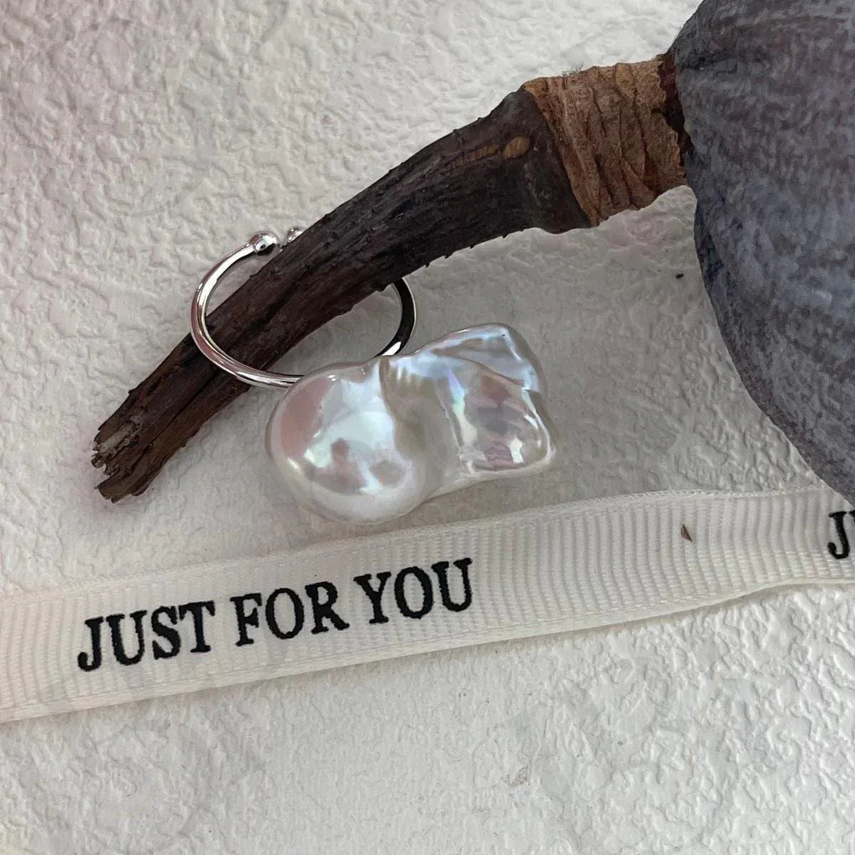 Large Baroque Pearl Ring - Sterling Silver Adjustable Statement Jewelry - Irregular Beauty Pearl