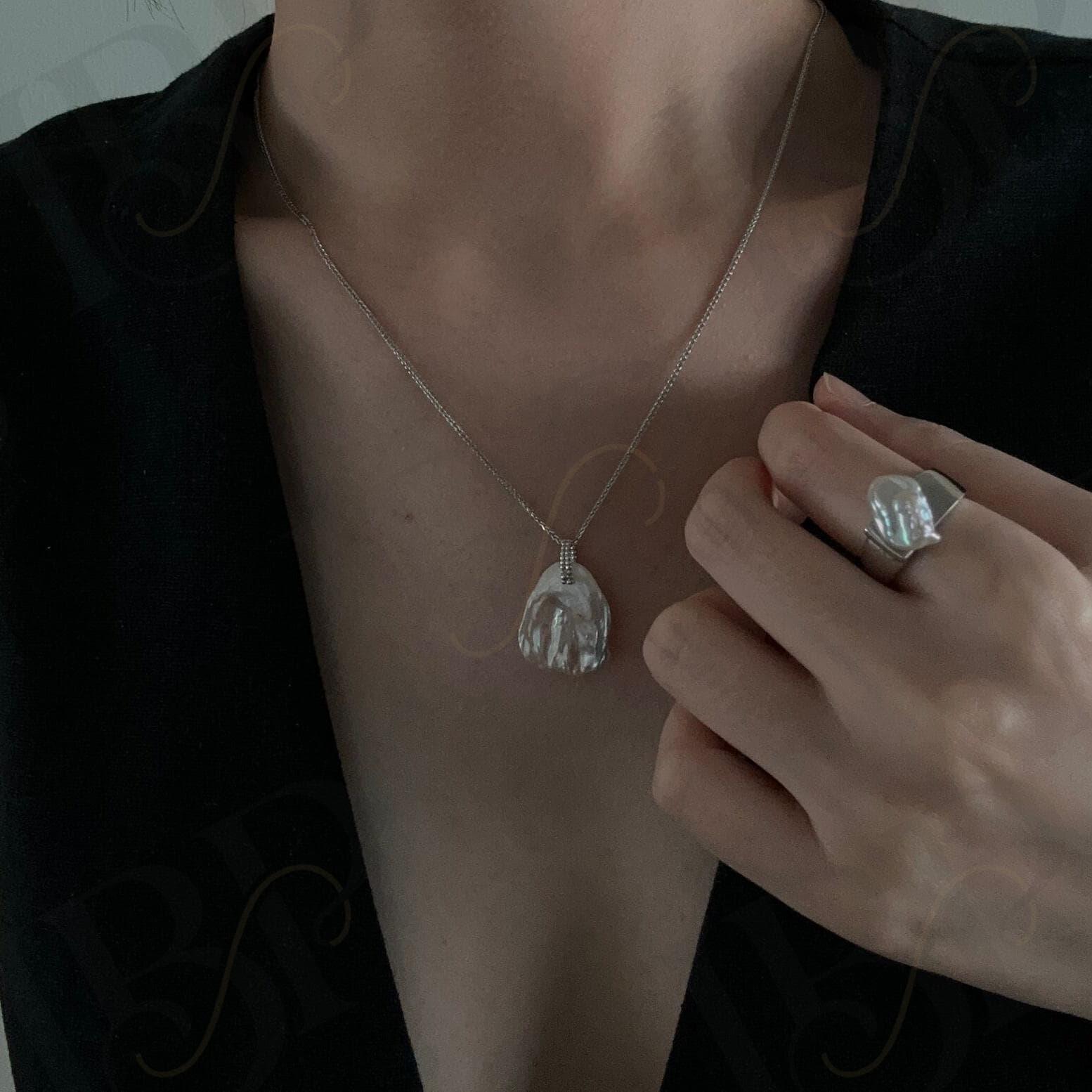 Large Keshi Pearl Ring - Adjustable 925 Sterling Silver Band - Irregular Beauty Pearl