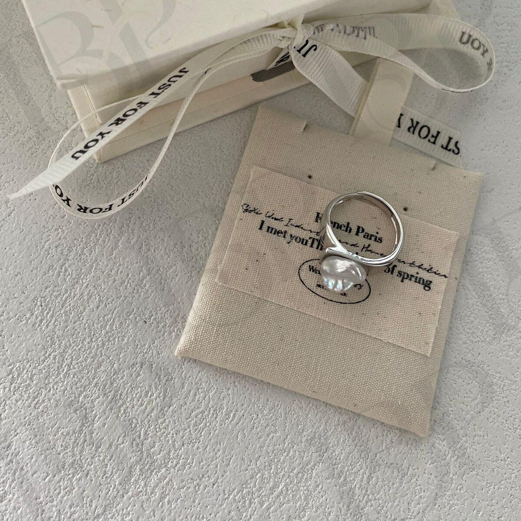 Large Keshi Pearl Ring - Adjustable 925 Sterling Silver Band - Irregular Beauty Pearl