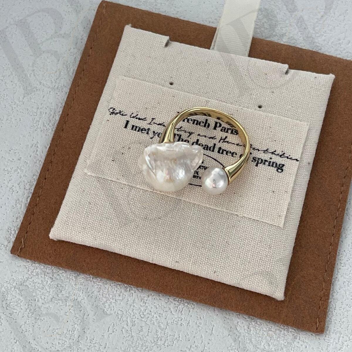 Baroque Pearl Open Ring - 18k Gold Vermeil Toi et Moi Design - Irregular Beauty Pearl