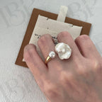 Baroque Pearl Open Ring - 18k Gold Vermeil Toi et Moi Design - Irregular Beauty Pearl