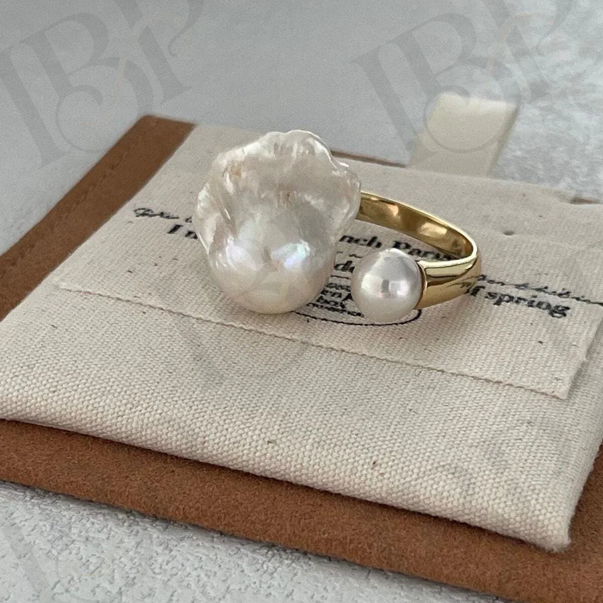 Baroque Pearl Open Ring - 18k Gold Vermeil Toi et Moi Design - Irregular Beauty Pearl